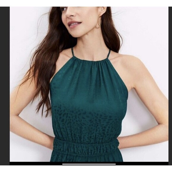 Loft Emerald Satin Cheetah print Cocktail Maxi Dress Sz 2 - Picture 3 of 9